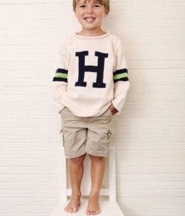 SLEEVE STRIPE SWEATER WITH LETTER/3 COLOR