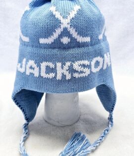 EARFLAP HAT WITH DESIGN AND POMPOM