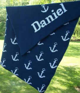 Personalized Anchors Blanket with Name | Custom Baby Blanket | DevonKnitwears