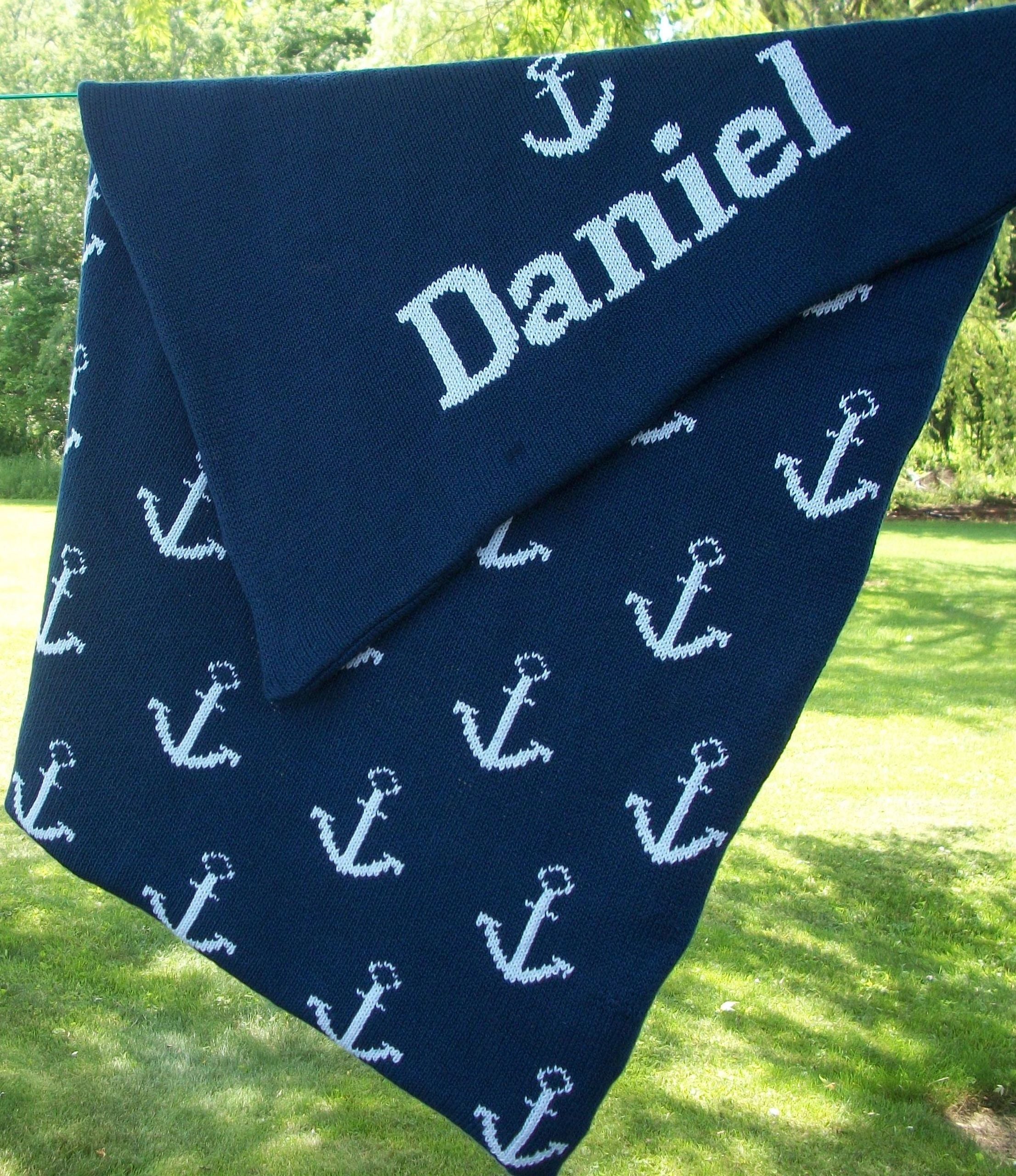 Personalized Anchors Blanket with Name | Custom Baby Blanket | DevonKnitwears